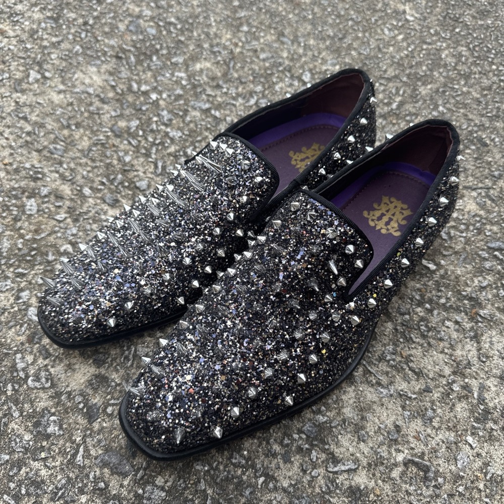 After Minute Black Spikes Slip-On Smoking Men's‎ Prom Dress Shoes Sz 7 Glitter
